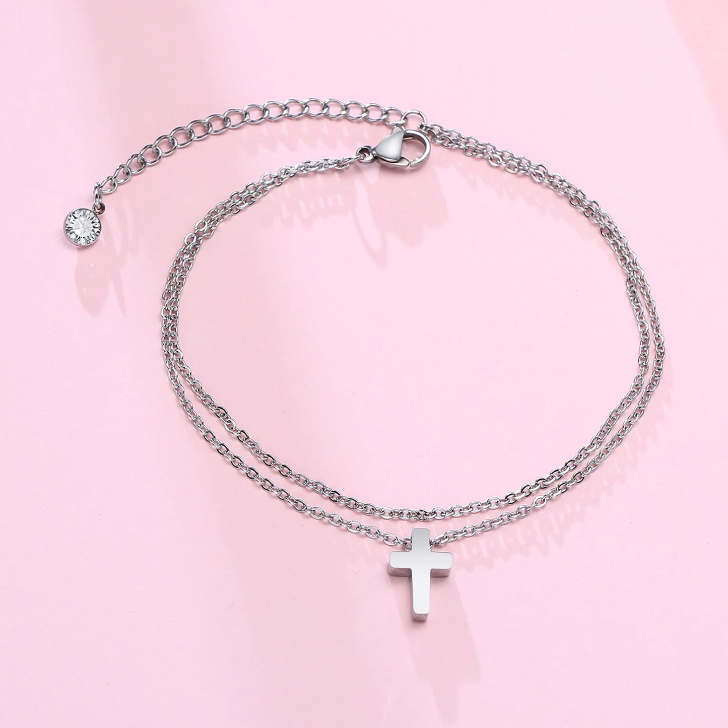 Men's Anklet With Cross Charm Look